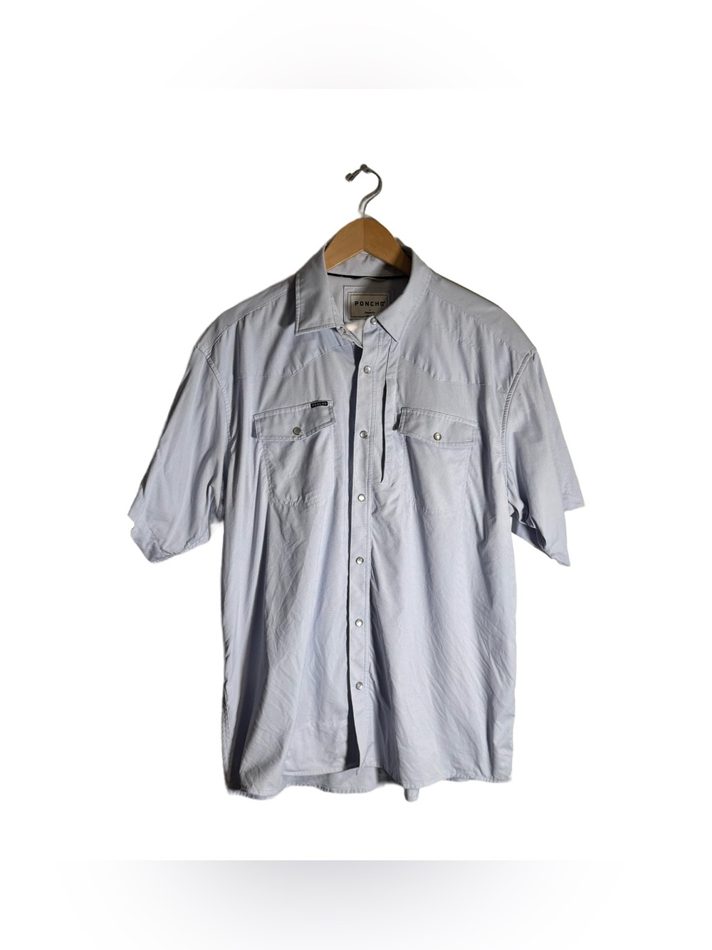 Poncho Pearl Snap Button Down Shirt Men's Large Grid Check Performance Western